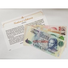 GHANA 1976/7 . ONE 1 - TEN 10 CEDI . SPECIMEN BANKNOTES